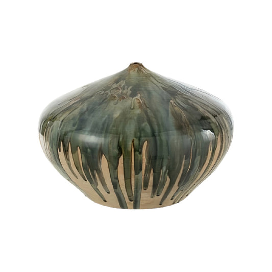 Artisan Drip Glazed Ceramic Vase - Forest Green and Earth Tone Decorative Bud Vase