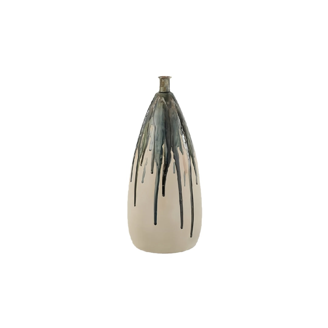 Modern Drip Glazed Tapered Ceramic Vase - Artisan Decorative Bottle for Home Decor